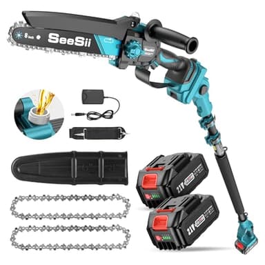 SEESII 2-IN-1 Cordless Pole Saw & Mini Chainsaw, 8-inch Electric Saws Brushless with 2 x 4.0Ah Batteries, Chain Saw with Extension Pole for Wood Cutting Trimming Branch,PS810