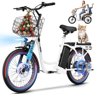 Caroma Peak 800W Electric Scooters with Seat,Step Thru Electric Bicycle 48V Removable Lithium-Battery,25Miles Max Range,20MPH Commuting Electric Bike for Adults&Teens,Shock Absorber,Rear Rack,White