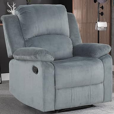 CANMOV Manual Recliner Chair, Soft Fabric Overstuffed Recliner Single Sofa Chair for Living Room, Heavy Duty and Safety Reclining Mechanism (Blue Grey)