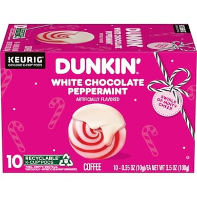 Dunkin' White Chocolate Peppermint Artificially Flavored Coffee, Keurig K-Cup Pods, 10 Count Box