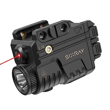 SIXRAY Rechargeable Red Laser and Flashlight for Pistol, 600 Lumen Tactical Pistol Light Laser Combo with Red Beam, Strobe, Magnetic Charging, Fit Picatinny