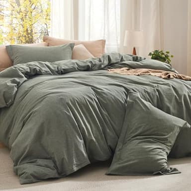 Bedsure Comforter Set Queen Size Grayish Olive Green - Cotton Fabric with Microfiber Inner Fill, Queen Comforter Set for All Seasons, 3 Pieces, 1 Comforter (90"x90") and 2 Pillow Cases (20"x26")