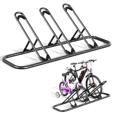 Mr IRONSTONE Bike Rack, Floor Bike Rack for Garage, Indoor/Outdoor Bike Storage Stand Bicycle Parking Rack, for Mountain Bike, Road Bike and Kids Bike (Black, 3 Bike)