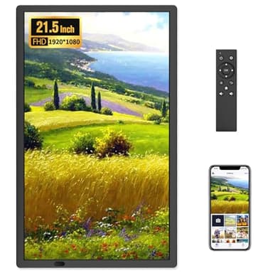 FANGOR 21.5" Large Digital Picture Frame 64GB, WiFi Photo Frame 1920x1080 FHD IPS Display with Remote Control, Auto-Rotate, Wall Mounted, Share Photos/Videos Via Uhale App/USB/SD (No Touch Screen)