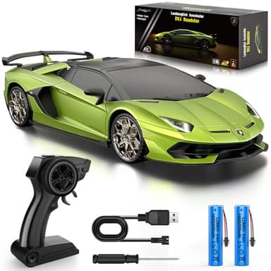 AEROQUEST Lamborghini Remote Control Car,Officially Licensed 1:16 Scale Lambo Rechargeable Hobby Rc Cars with Headlight, 2.4GHz Race Car Toys for Boy Girl 4-12 Years Old, 12Km/h, Green
