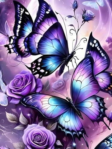 CHWGLFGG 5D Diamond Art Kits for Adults Beginners, Purple Butterfly Diamond Painting Kits, DIY Full Round Drill Paint by Diamonds Dot Gem Art for Adults, Home Wall Decor 12x16 Inch