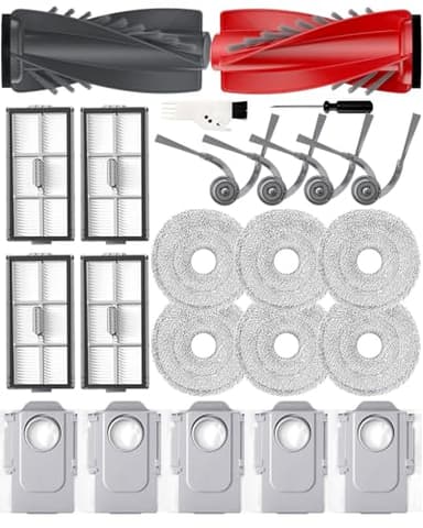 iRobacc 23 Pack Replacement Accessories for Roborock Saros 10R/Qrevo CurvX/Qrevo Curv 2 Pro/G20S Ultra, 2 Main Brushes 4 Side Brushes 5 Dust Bags 4 HEPA-Filters 6 Mop Pads