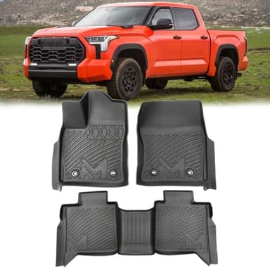 TPE Automotive Floor Mats Custom for 2022-2026 Toyota Tundra (Only for CrewMax Cab), All Weather Cover Protection Waterproof Black Floor Liner Front & Rear Row Full Set Car Mats, 3PCS
