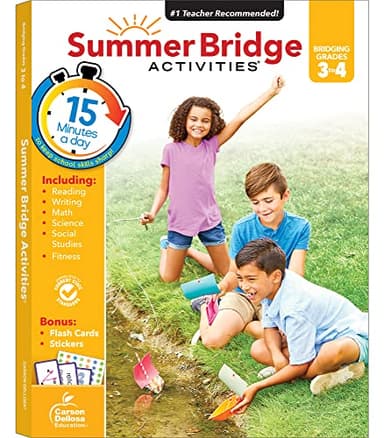 Summer Bridge Activities 3rd to 4th Grade Workbook, Activity Book With Math, Reading Comprehension, Science, Fitness, Social Studies, Writing Practice, and Flash Cards (Volume 5)