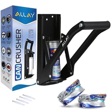ALLAY Can Crusher Wall Mounted Heavy Duty with Built-In Bottle Opener – Aluminum Can Crushers for Recycling – Metal Can Crushers for Home Use Easy Installation for Beer Cans, Soda Cans (Black)