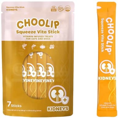 Choolip Squeeze Vita Stick Lickable Treats for Dogs & Cats. 7 Kidney Support Sticks with Essential multivitamins. Soft and Tasty Paste for All Life Stages, Supporting Kidney Health