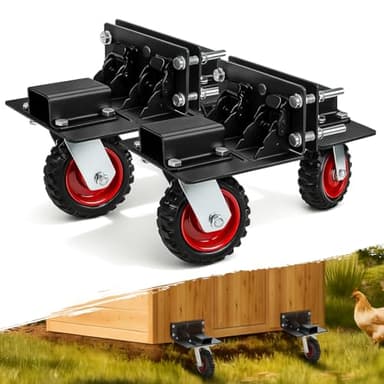 Chicken Coop Wheels Kit with Lift System - Set of 4 Heavy Duty Foldable Caster Wheels, Maximum Load Capacity 700 lb, Ideal for Large or Small Hen House, Durable Chicken Coop Accessory