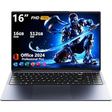 BWPED 16" Core i5 Laptop, 16GB RAM, 512GB SSD, MS Office 2024, IPS(1920 x 1200) 16:10 Display, Win 11 Pro Notebook Computer with BT5.0 Wi-Fi, 3xUSB A, HDMI, RJ45, Backlit Keyboard, Space Grey