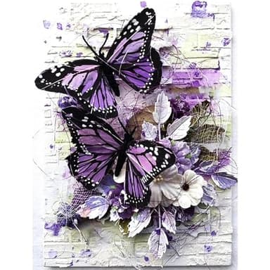DOTZSO Butterfly Diaomnd Painting Kits for Adults DIY 5D Round Full Drill Butterfly Flowers Diamond Art Adult Diamond Painting Very Suitable for Home Leisure and Wall Decoration 11.8x15.7 (Inches)
