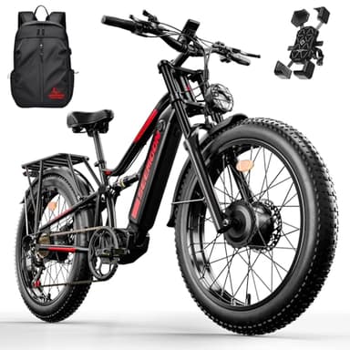 Seemoon Dual Motor 3000W Electric Bike for Adults, 52V 20Ah 26" Fat Tire Fast Ebike, Max 36 mph, up to 100 Miles, Hydraulic Brakes, Off-Road Mountain Hunting AWD Ebike for Men (Black)
