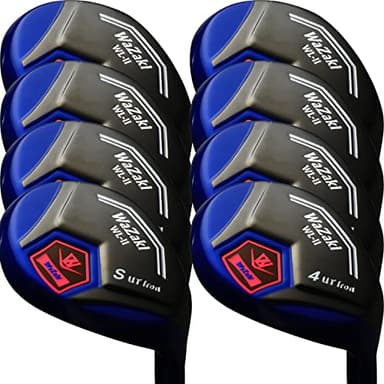 Japan WaZaki Hybrid Iron Set USGA R A Rules Golf Club,Black Blue Finish,4-SW,with Cover,WLIIs Ltd Model,Mens Regular Flex,65g Graphite Shaft,Standard Length,Pack of 8