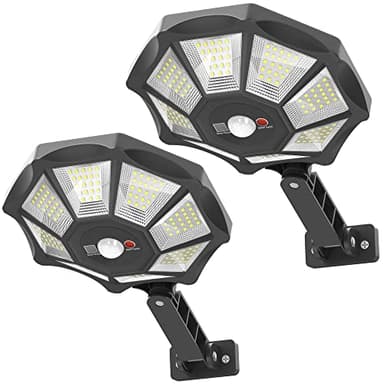 OKPRO Solar Lights Outdoor, 168LED 6500K Flood Light Dusk to Dawn, 8 Sides Solar Outdoor Lights with Motion Sensor, IP66 Waterproof Solar Street Lights Outdoor for Yard, Pools(2 Pack)