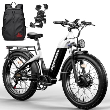 Seemoon Dual Motor 3000W Electric Bike for adults, 52V 20Ah Battery 26" Fat Tire Fast Ebike,Max 38 mph,up to 105 Miles,Hydraulic Brakes,Off-Road Mountain Hunting Step Thru E bike for Men Women (Black)