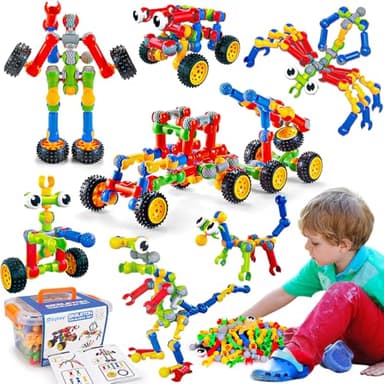 Kids STEM Building Toys for 3 4 5 6 7 8+ Year Old Boy Girl Birthday Gift, 125 Pcs Preschool Classroom Educational Building Blocks Stem Kits Activities Ages 3-5 4-8 5-7 6-8 Engineering Creative Games