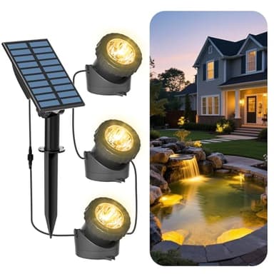 T-SUN Solar Pond Lights, 3-in-1 Warm White LED Submersible Light with 2 Light Modes, IP68 Waterproof Floating Underwater Lights for Outdoor Ponds, Garden Fountain, Decorative Aquascape