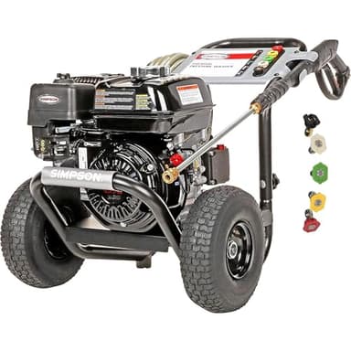 SIMPSON Cleaning PS3228 PowerShot 3300 PSI Gas Pressure Washer, 2.5 GPM, Honda GX200 Engine, Includes Spray Gun and Extension Wand, 5 QC Nozzle Tips, 5/16-inch x 25-foot MorFlex Hose, 49-State