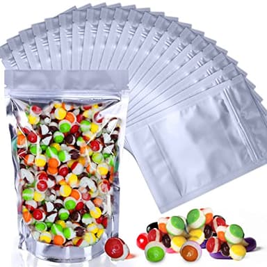 Vodolo Mylar Bags for Freeze Dried Candy,50 Pack Frozen Dry Sour Skittles Bags with Clear Window, Stand Up Pouches