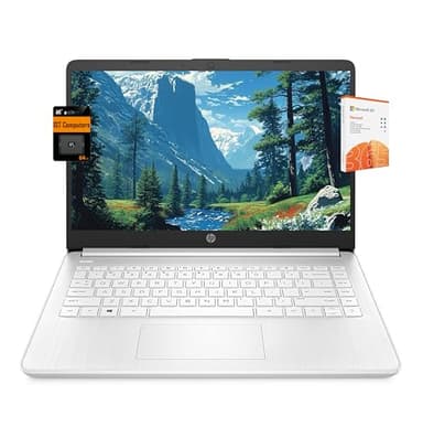 HP 14" Ultra Light Laptop for Student & Home (Intel Quad-Core N4120, 4GB RAM, 128GB(64GB + 64GB SD), 1-Year Office 365) 11-Hr Long Battery Life, Webcam, WiFi, Win 11 Home in S Mode - Snow White
