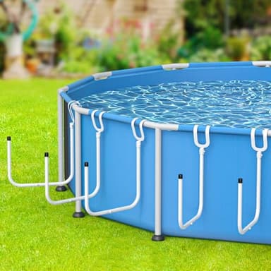 MONMEE 5 Pack Solar Pool Cover Holder, Adjustable Solar Cover Hooks Keep Solar Cover Off The Ground, L-Shape Iron Tube Set, Fits Framed Above Ground Pools (White)