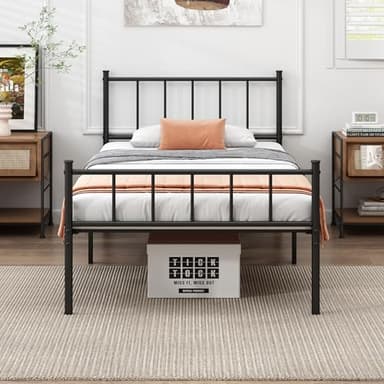 DIIYIV Twin XL Bed Frame-Classic Metal Platform Bed Frame,Mattress Foundation with Steel Slat Support,Under Foundation Storage,No Box Spring Needed, Easy Assembly,Twin XL Size