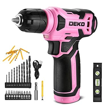DEKOPRO 8V Cordless Drill, Drill Set with 3/8"Keyless Chuck, 42pcs Acessories, Built-in LED, Type-C Charge Cable, Pink Power Drills for Drilling and Tightening/Loosening Screws