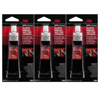 3M Plastic Emblem & Trim Adhesive (03601), 1 fl oz Tube (Pack of 3) – Clear Quick-Drying Auto Glue for Plastic & Metal Emblems, Interior/Exterior Trim, Weather-Resistant