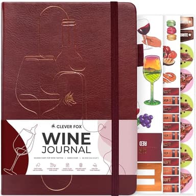 Clever Fox Wine Journal for Wine Tasting – Guided Wine Diary & Log Book with Tasting Instructions, Aroma Wheel, Food Pairing & Glass Guide – 132 Entries, Hardcover, A5 Size (Burgundy)