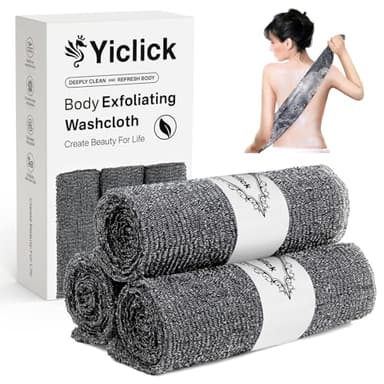 Yiclick Exfoliating Washcloth Towel, Japanese Exfoliating Bath Wash Cloth for Body Exfoliation, Korean Back Scrubber Washer for Shower, African Net Sponge Brush Loofah Exfoliator (Grey)