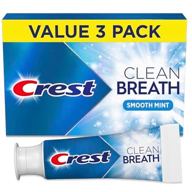Crest Toothpaste Clean Breath Smooth Mint 3.3oz Pack of 3 – Neutralizes Bad Breath, Antibacterial Protection, Fights Cavities, Freshens Breath, Gently Whitens