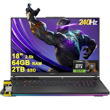 ASUS ROG Strix G18 G814 Gaming Laptop 18" 2.5k (2560x1600) 240Hz (100% DCI-P3, 3ms) AMD 16-core Ryzen 9 9955HX (Beats i9-14900HX) 64GB RAM 2TB SSD GeForce RTX 5070 RGB Backlit WiFi6E Win11 ICP Hub