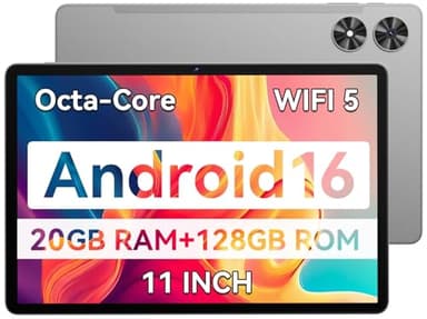 SVITOO Tablet 11 inch, Android 16 Tablet with Octa-Core, 20GB RAM 128GB Storage 1TB Expandable, 1280x800 Large Screen 13MP Dual Cameras 8MP Front, 8800mAh, GPS, Face Unlock, WiFi BT - Gray