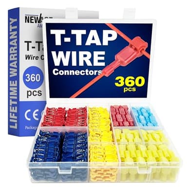 New Age America® 360pcs T-Tap Wire Connectors Kit | AWG 22-10 | Color Coded | Quick Splice Terminals | T-Tap Self-Stripping | Splice for Wiring | Wire Connectors | Tap Disconnects Kit