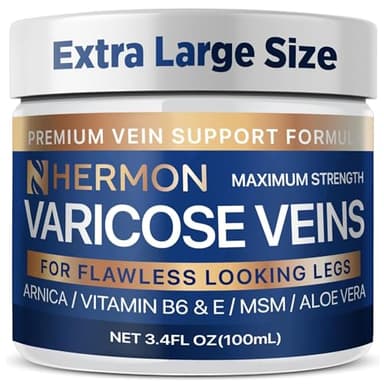 Hermon Varicose and Spider Veins Cream – Natural Formula to Improve Circulation, Soothe Tired Legs & Reduce Swelling – 3.4 Fl Oz (3.4 Fl Oz (Pack of 1))