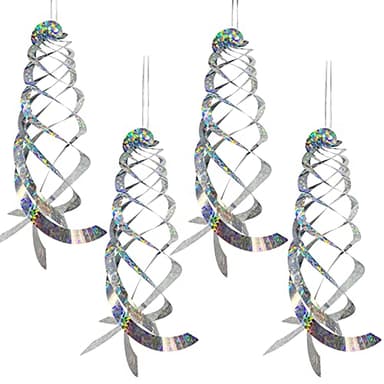 Sfcddtlg 4Pcs Bird Repellent Spiral Reflectors-15.8 Inch Hanging Reflective Bird Deterrent Device for Drive Birds Woodpeckers Pigeons Geese Away from The House Garden Swimming Pool