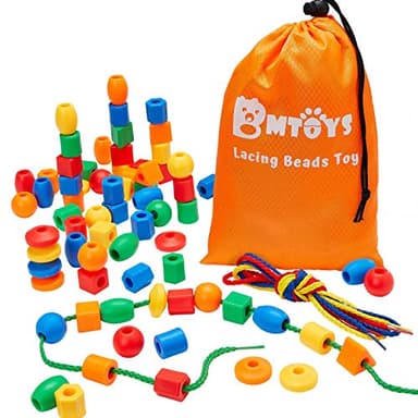 BMTOYS Lacing Beads for Kids - 70pcs Threading Beads Occupational Therapy Toys for Kids Fine Motor Skills Developmental Activity OT Toys