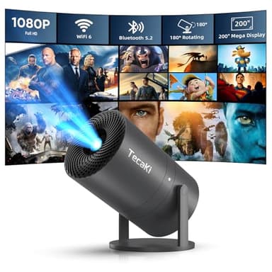 [Built-in Apps]Mini Portable Projector with WiFi and Bluetooth, Movie projector 1080P HD Supported, Auto Keystone Correction, 180° Rotatable, Compatible with TV Stick, HDMI, USB,Laptop(Grey)