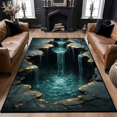 3D Optical Illusion Rug, Waterfall Illusion Rug, Cave Waterfall Visual Rugs, Bottomless Trap Rugs, Washable Non-Slip Soft Low Pile Rock Carpet for Living Room (5' x 8'(Rectangular))