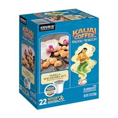 Kauai Coffee K-Cup Pods for Keurig Brewers – Arabica Coffee, 10% Hawaiian – Medium Roast, Vanilla Beans with Toasted Macabamia Nuts – Vanilla Macadamia Nut, 1 Pack of 22 Single Serve K-Cups