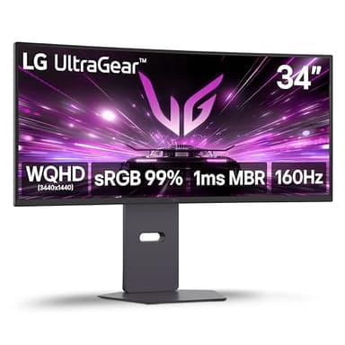 LG 34G600A-B 34-inch Ultragear WQHD (3440 x 1440) Curved Gaming Monitor 160Hz, AMD FreeSync Premium, HDR10, Built-in Speaker, Reader Mode, HDMI 2.1, DisplayPort, Tilt/Height/Swivel Stand, Black