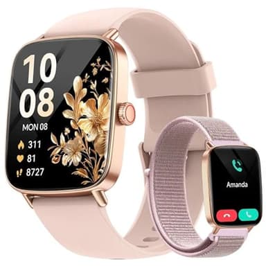 Smart Watch for Women, 1.85" HD Smartwatch Compatible iPhone/Samsung/Android (Answer/Make Calls), 100+ Sport Modes Fitness Tracker with Heart Rate/Sleep/SpO2 Monitor, IP68 Waterproof, with 2 Bands