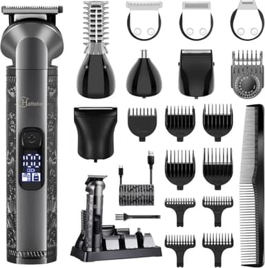 Hatteker 8-in-1 Multi-Functional Grooming Kit for Men Beard Trimmer for Men Hair Clipper Precision TrimmerNose Ear Trimmer Body Groomer Zero-Gap T-Blade, IPX7 Waterproof Cordless Trimmer Set