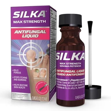 SILKA Max Strength Antifungal Liquid for Toenail Health with Brush Applicator, Results in 1 Week, Nail Fungus Treatment for Damaged Toenails, Athlete's Foot Treatment, Tolnaftate 1% 0.45 Fl Oz