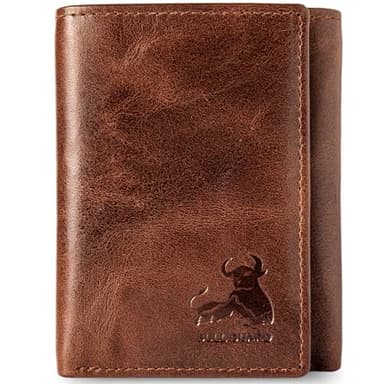 BULL GUARD Best Leather Men's RFID Trifold Wallet With ID Great Outdoor Wallet