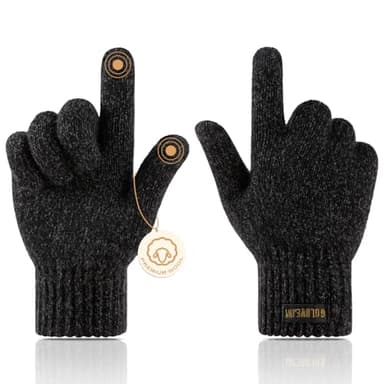 Bodvera Winter Wool Gloves for Men Warm Knitted Touchscreen Cold Weather Gloves for Running Driving