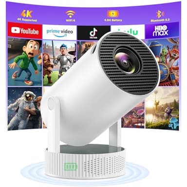 Mini Projector with Built-in Rechargeable Battery for Outdoor, Portable Projector with WiFi and Bluetooth, 4K Projector for Bedroom, Smart Projector Compatible with iphone/TV Stick/HDMI/USB/Laptop
